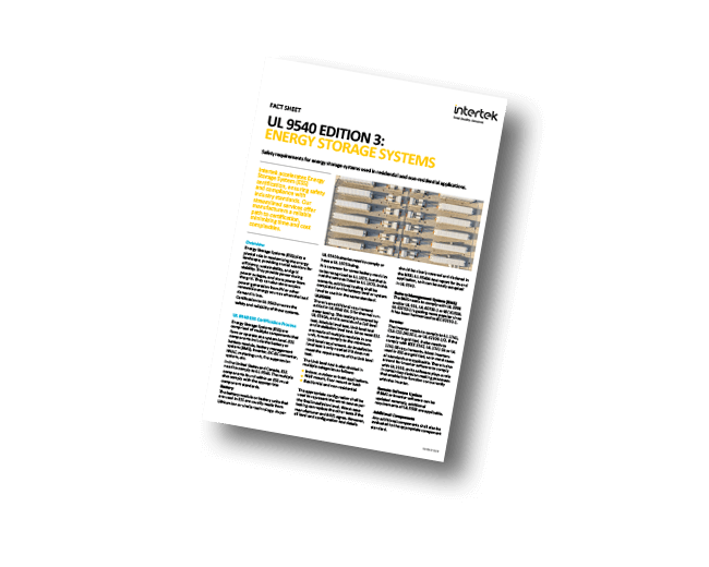 Energy Storage Systems: UL 9540 Path to Certification fact sheet